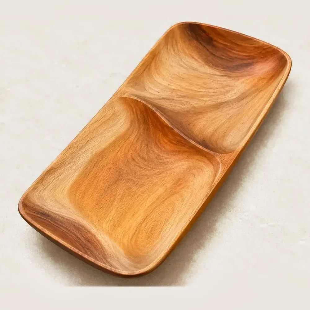 Bandeja dividida, artesanía en madera hecha a mano