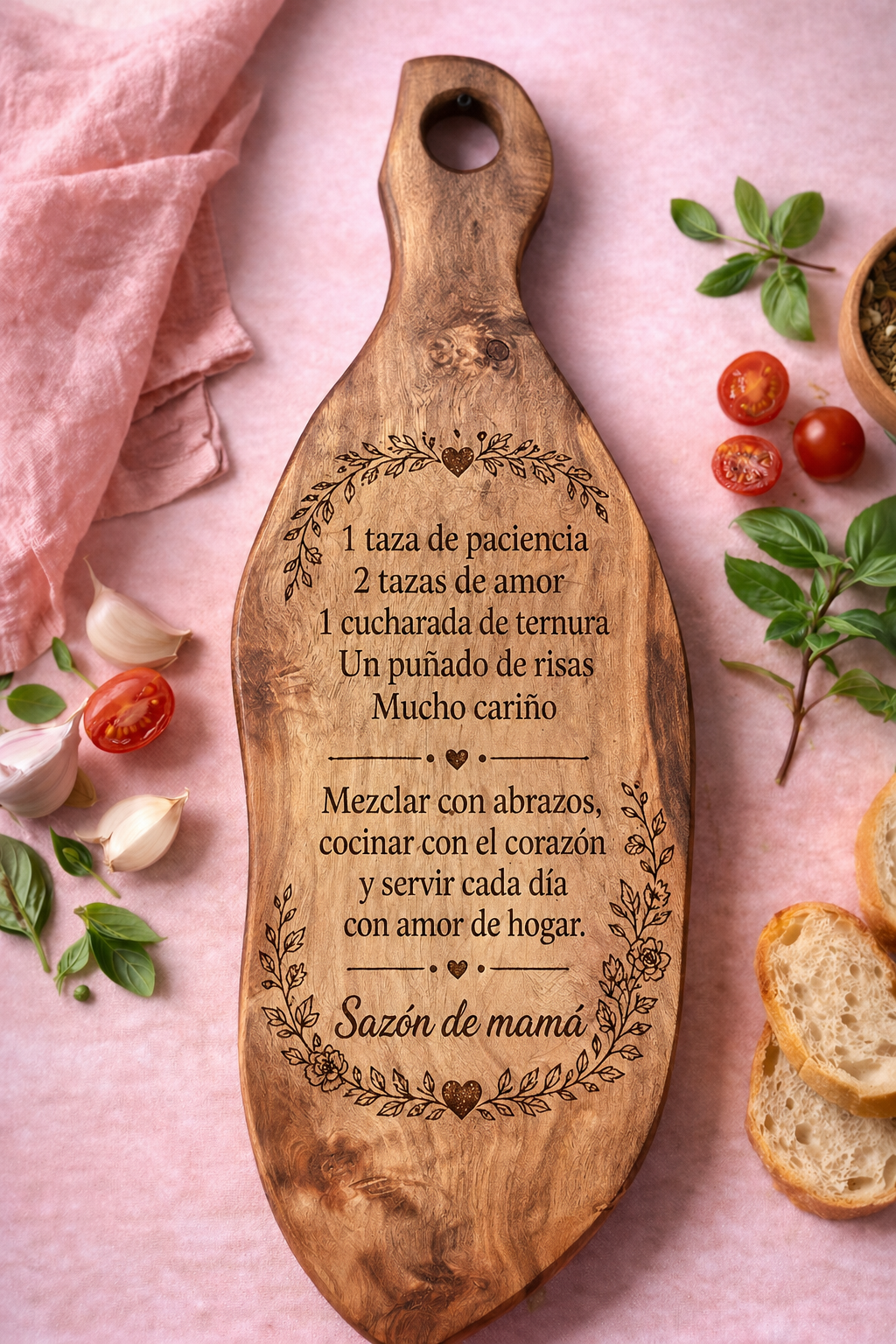 Tabla de picar madera nativa con grabado