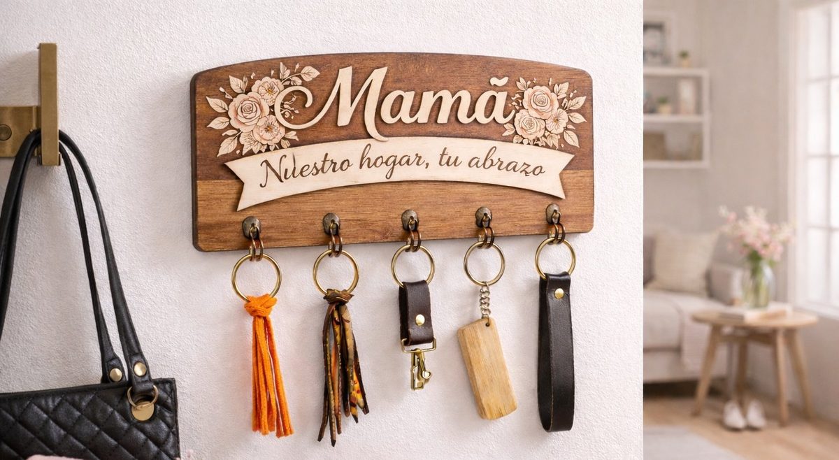 Perchero ciprés natural Mamá nuestro hogar tu abrazo